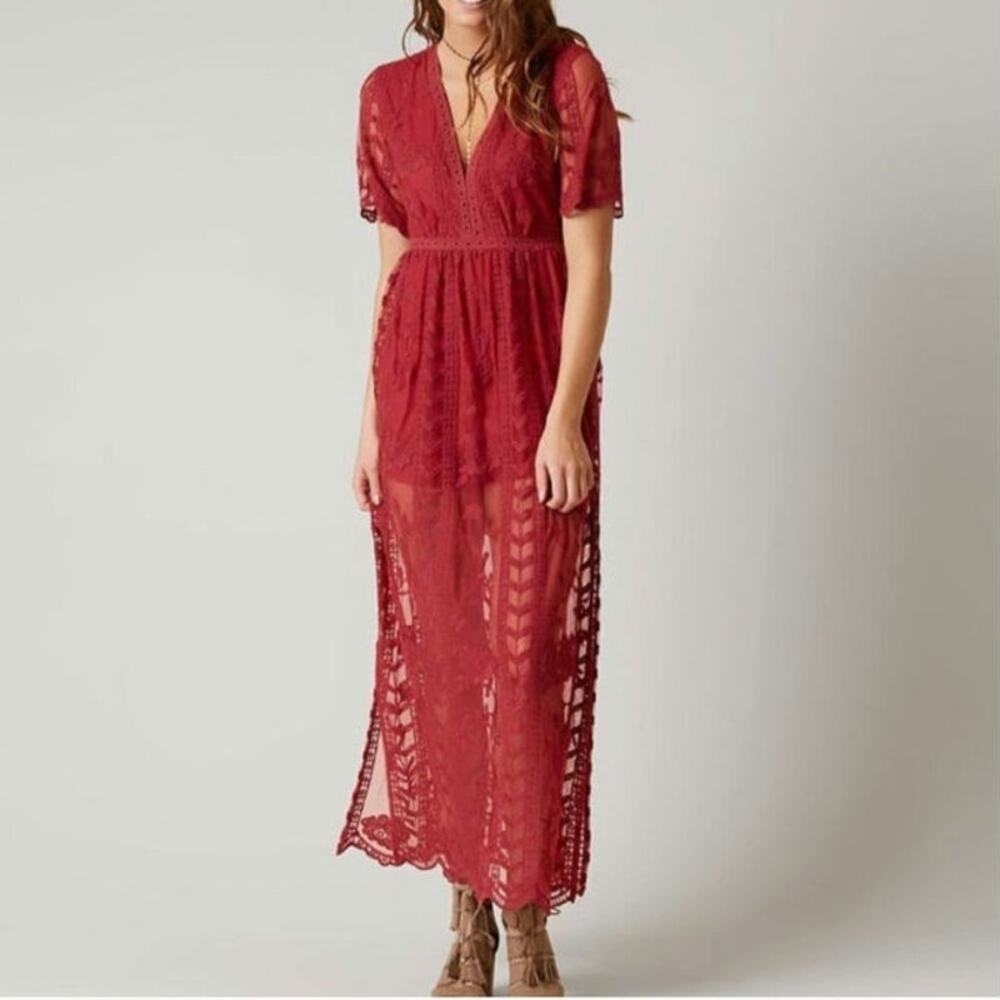 Gimmicks By BKE Lace Romper Maxi Dress Size Small